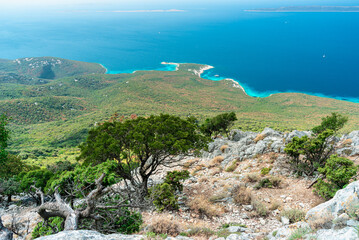 wild Losinj Island.
areal view of the losinj island during daylight, summer, croatia, europe - 677063057