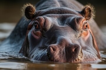 Hippopotamus water closeup national forest. Africa animal mammal skin looking. Generate Ai