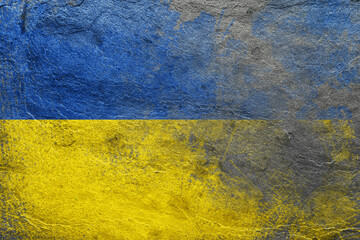 National flag of Ukraine painted on textured surface