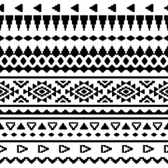Ethnic southwest tribal Navajo ornamental seamless pattern fabric black and white design for textile printing