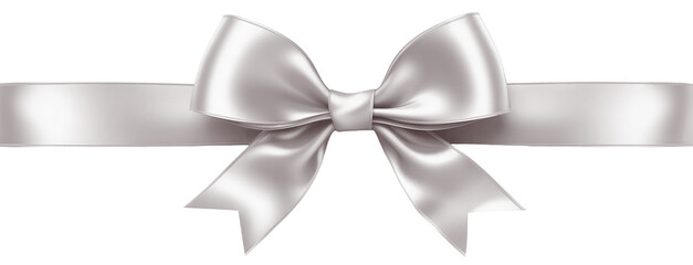 White silver ribbon and bow, cut out - obrazy, fototapety, plakaty