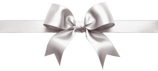 White silver ribbon and bow, cut out - obrazy, fototapety, plakaty