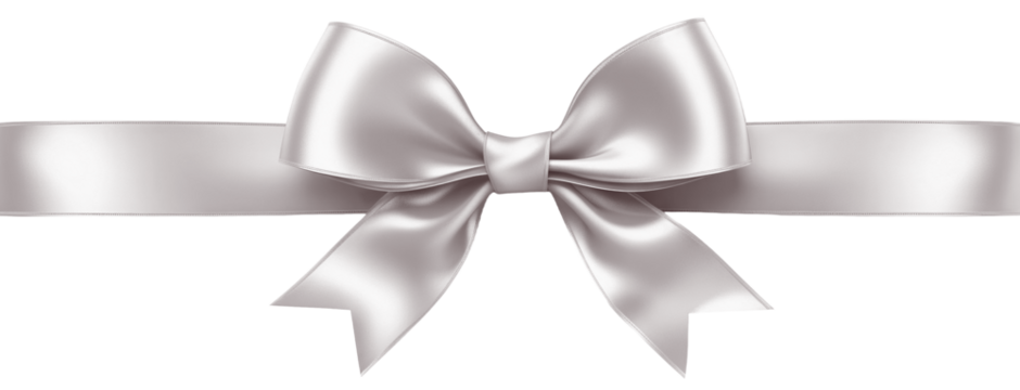 White silver ribbon and bow, cut out - Powered by Adobe