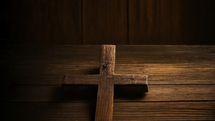 Mysterious Cross on Table: Illuminated by Ethereal Light