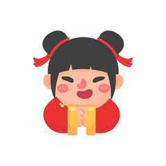 Chinese children in red national costumes For welcoming the Chinese New Year festival