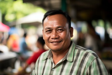 an indonesia middle age man smile at camera