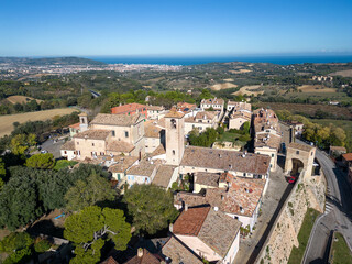 Fototapeta na wymiar Italy, November 10, 2023 - aerial view of the medieval village of Novilara in the province of Pesaro and Urbino in the Marche region