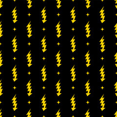 Yellow lightning bolt vector seamless pattern background.