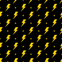 Yellow lightning bolt vector seamless pattern background.