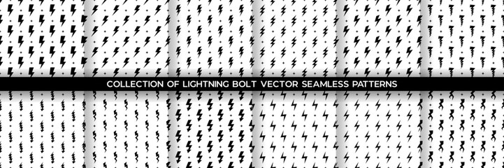Collection of Lightning bolt vector seamless pattern background.