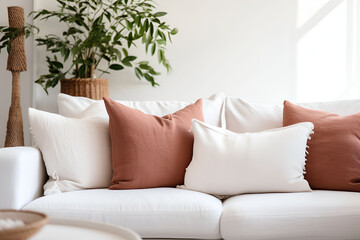 Modern living room,Close up Pillows on Sofa, minimalist design, Premium Qulity Image