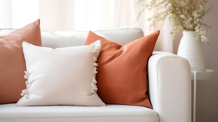 Modern living room,Close up Pillows on Sofa, minimalist design, Premium Qulity Image