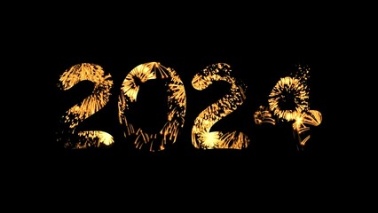Beautiful illustration of 2024 with fireworks effect on plain black background