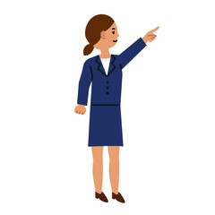 ビジネスパーソン　ポイント　指差し　仕事　女性　全身　イラスト	
