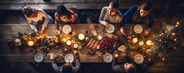 Top wiev of the family during taste Christmas Eve dinner.