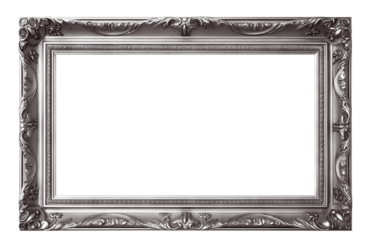 Rectangular silver frame with a decorative pattern, cut out - Powered by Adobe