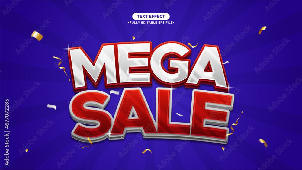 Poster mega sale 3d red and white vector text effect with ribbon element around