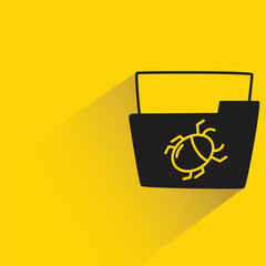 malware bug folder with shadow on yellow background