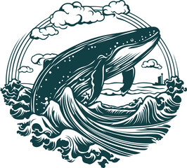 Aesthetic Floral Whale Silhouette Graphic Clip Art