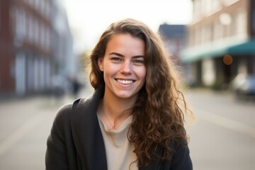 Fototapeta premium A europan white people young woman smile at camera in the city