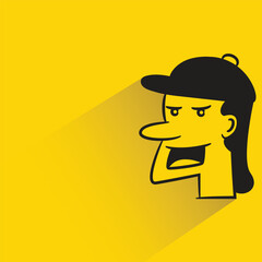 funny male face avatar with shadow on yellow background
