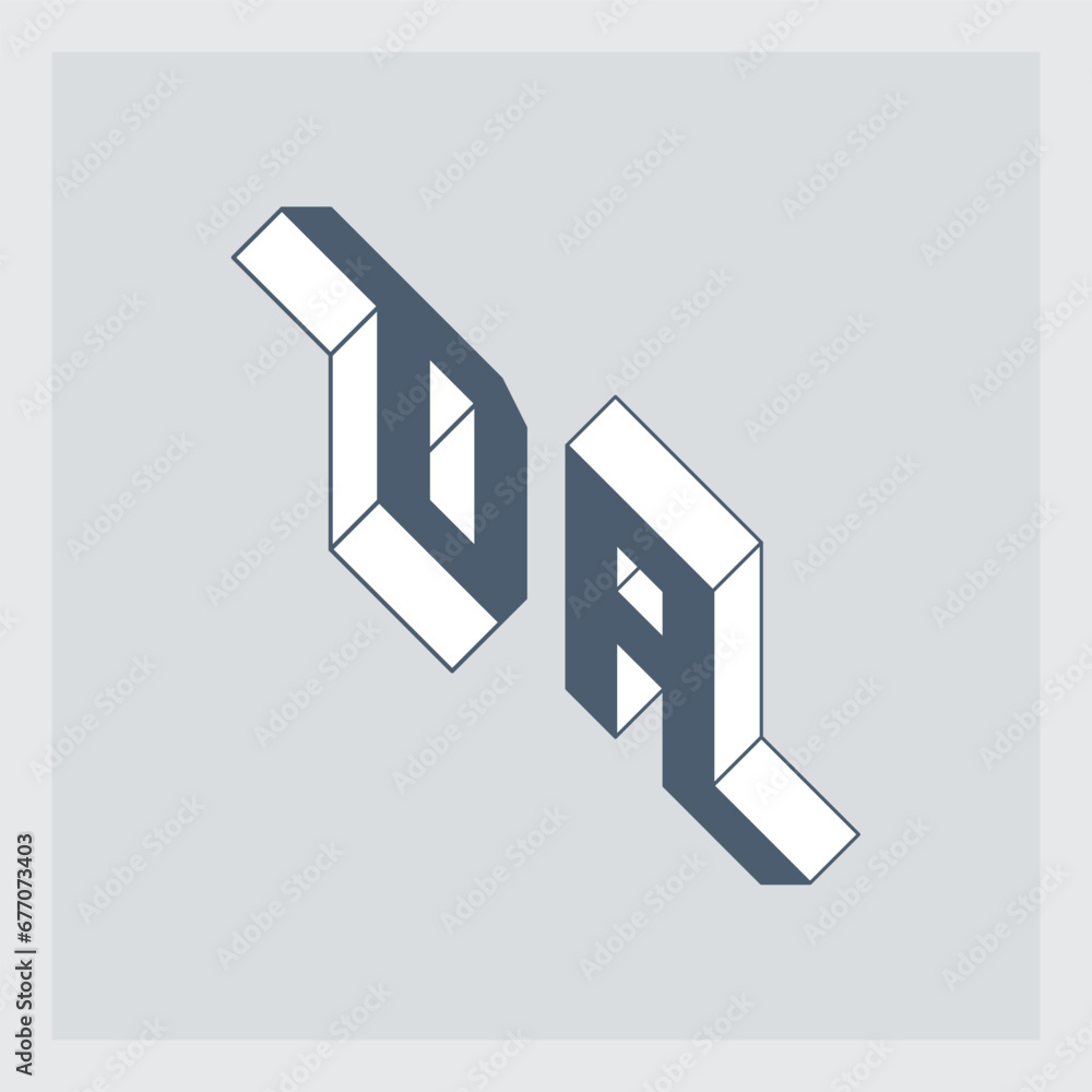 Poster d and a - monogram or logotype. isometric 3d font for design. volume alphabet. three-dimension lette