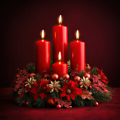Christmas Template in red with Advent Wreath and Candles