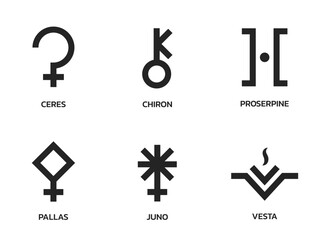 asteroid symbol set. astrology, astronomy and horoscope sign. isolated vector image - obrazy, fototapety, plakaty