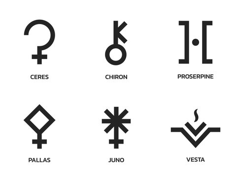 asteroid symbol set. astrology, astronomy and horoscope sign. isolated vector image