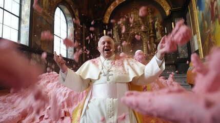 Pope at Church Candy Party - obrazy, fototapety, plakaty