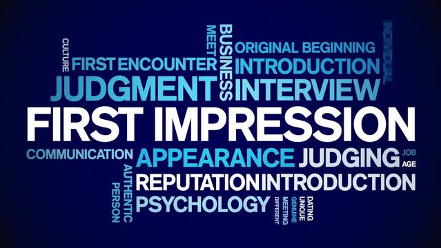 First impression animated tag word cloud;text design animation kinetic typography seamless loop.