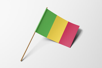 Mali flag of small paper, isolated on white background