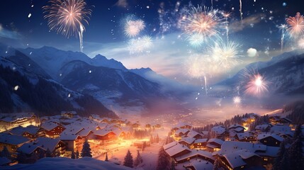 New Year's Eve with fireworks, champagne to celebrate the new year holiday cartoon...
