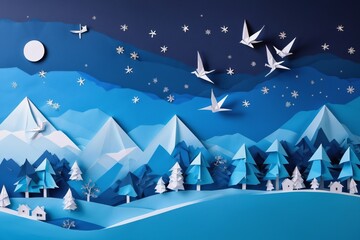 Naklejka premium Origami Art - Winter Scenery