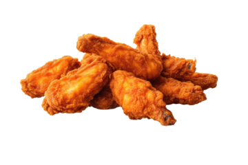 Crispy wings chicken fried on transparent background.