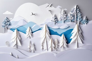 Fototapeta premium Origami Art - Winter Scenery