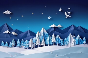 Fototapeta premium Origami Art - Winter Scenery