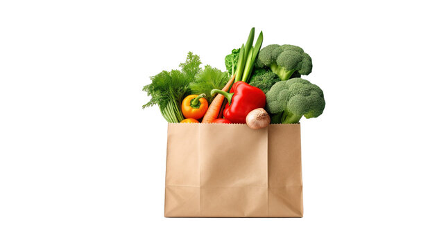 Vegetables in a paper bag isolated on transparent background, image with background removed, created with Generative Ai technology.