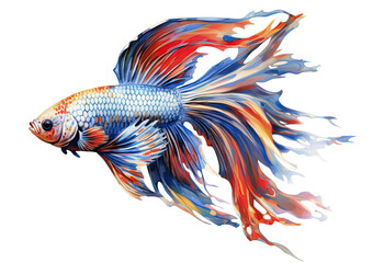 Siamese Fighting Fish watercolor cutout isolated on transparent background PNG