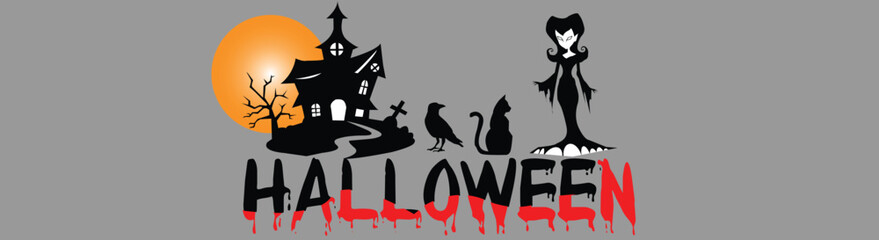 silhouettes of Halloween on a white background. Vector illustration.