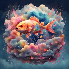 Seamless pattern design with fancy cloud and fish