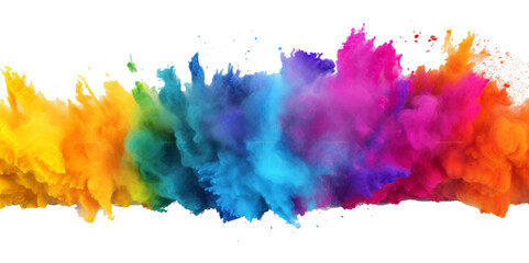 colorful vibrant rainbow Holi paint color powder explosion with bright colors isolated white background.