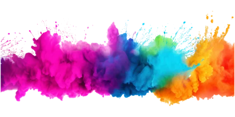 Foto op Plexiglas colorful vibrant rainbow Holi paint color powder explosion with bright colors isolated white background. © Towhidul