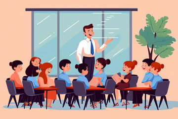 Fototapeta na wymiar Generative AI illustration of a teacher at school