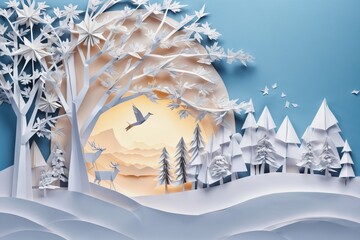 Naklejka premium Origami Art - Winter Scenery