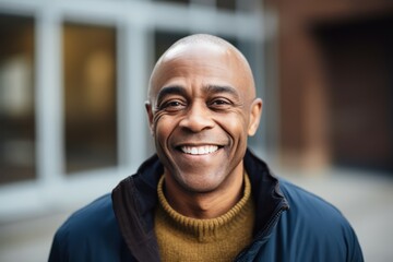 Obraz premium an europan black man middle-age smile at camera