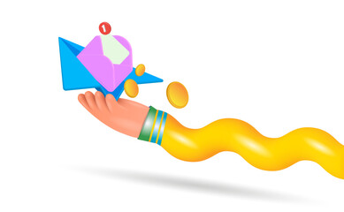 A successful business. Sending money using the app.
 Notification that the money has been credited to the account.
A new email. 3D vector illustration.