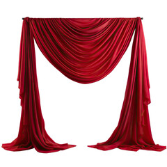 Red Stage Curtain Pulled to the Side Isolated on Transparent or White Background, PNG