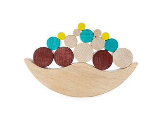 Wooden balance toy isolated on white. Children's development