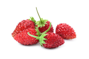 Ripe red wild strawberries isolated on white